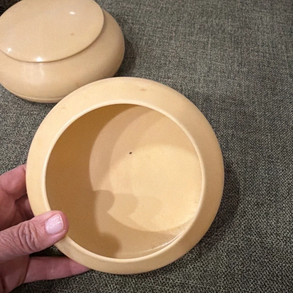 Vintage Celluloid Vanity Dresser Set Cream Round Jar Lid & Base Powder Jar